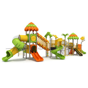 Jungle-Themed Outdoor Multi-Play Station for Kids with Slides, Tunnels and Climbing Nets – Playground Equipment MT-003