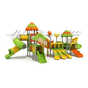 Jungle-Themed Outdoor Multi-Play Station for Kids with Wave and Tube Slides – MT-004