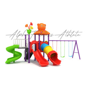 Kids Outdoor Playground Set with Spiral Slide, Tunnel & Swings – Bear Theme MT-010
