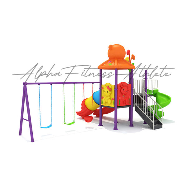 Kids Outdoor Playground Set with Spiral Slide, Tunnel & Swings – Bear Theme MT-010 - Image 2