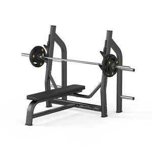 Olympic Flat Bench Press Station – Commercial Barbell Chest Press with Weight Plate Storage - OFB- 001