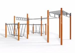 Outdoor Obstacle Course Rig with Monkey Bars and Zigzag Ladder – Multi-Lane Calisthenics Training Station for Adults – CPE-010