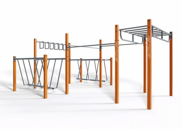 Outdoor Obstacle Course Rig with Monkey Bars and Zigzag Ladder – Multi-Lane Calisthenics Training Station for Adults - CPE-010