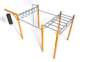 Outdoor Monkey Bar Rig with Punching Bag, Ladder Grid and Pull-Up Bars – Multi-Functional Fitness Station for Adults – CPE-008