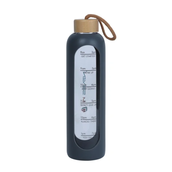 32 Oz Borosilicate Glass Water Bottle with Time Marker - Leak Proof, BPA Free, Eco-Friendly Reusable Glass Water Bottle with Silicone Sleeve & Bamboo Lid - Black