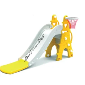 Castle-Themed Kids Slide with Basketball Hoop – Compact Indoor & Outdoor Playset