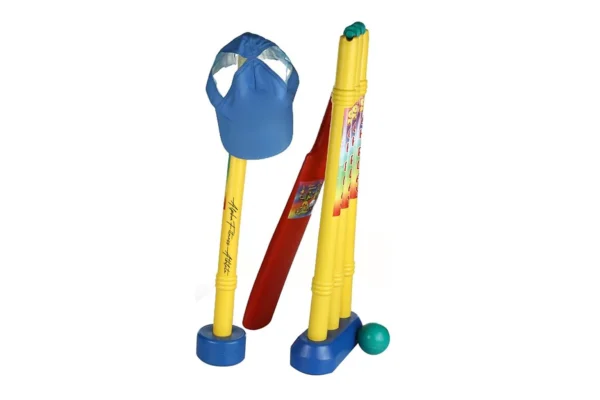 Kids Plastic Cricket Set with Bat, Ball, Stumps & Cap – Lightweight Outdoor Play Set (69×19×17 cm)