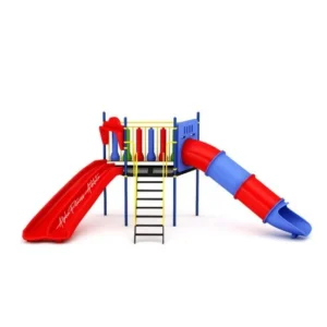 Outdoor Dual Slide Playground Set with Tunnel Slide & Wave Slide