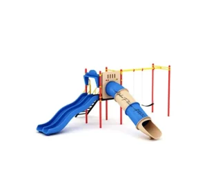 Outdoor Playground Set with Double Slide, Tunnel Slide & Swings – FNST-009