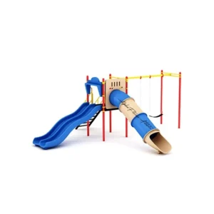 Outdoor Playground Set with Double Slide, Tunnel Slide & Swings