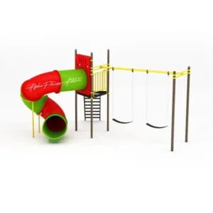 Outdoor Playground Set with Spiral Tube Slide, Swings & Monkey Bars
