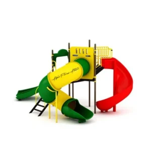 Outdoor Playground Structure with Triple Slides & Activity Deck