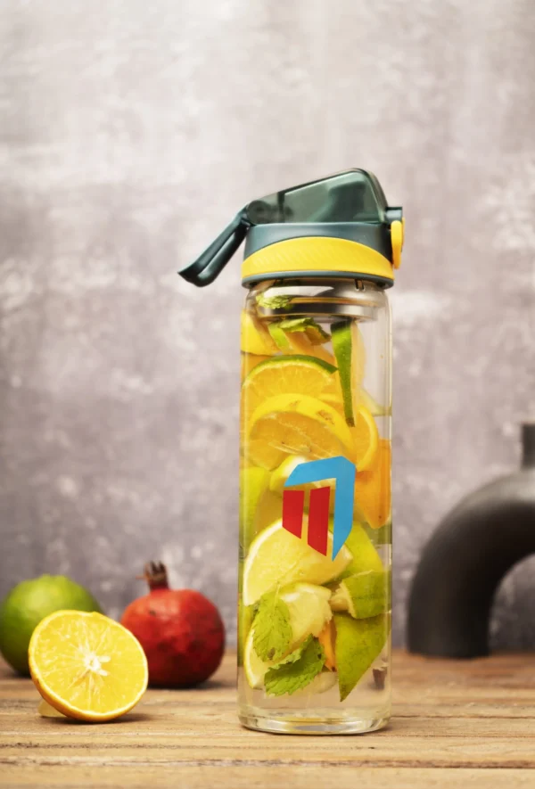 M7 Detox Glass Water Bottle 600ml - Fruit Infuser, Leakproof, BPA-Free, Eco-Friendly, Reusable for Tea & Water