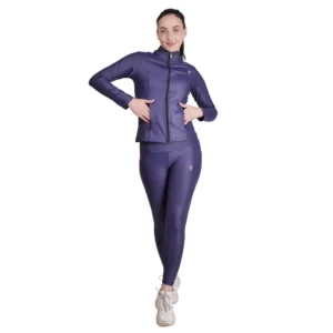 Women's Workout Set with Jacket - Yoga Outfit, Gym Activewear, Stylish 2 Piece Fitness Set - Purple