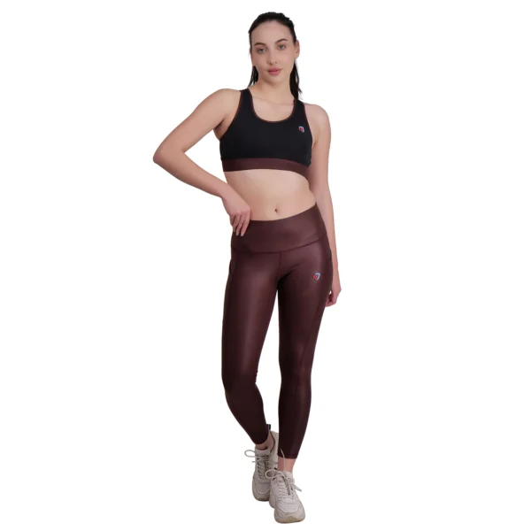 Women's Brown Yoga Cord Set – 2 Piece Workout Outfit with Zip Jacket - Image 2
