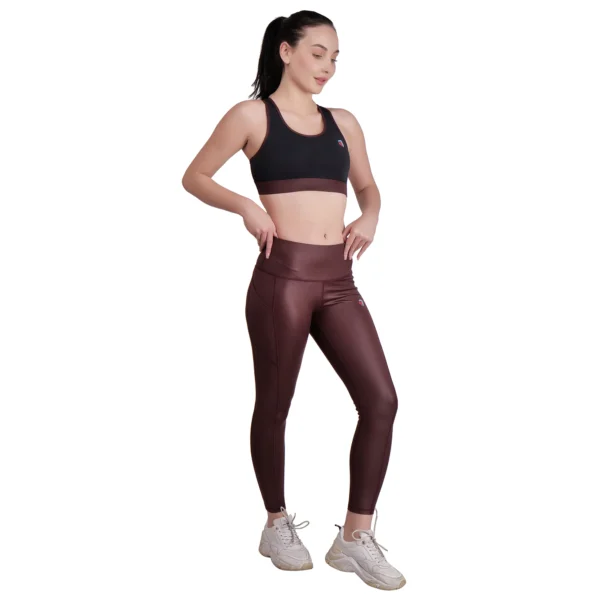 Women's Brown Yoga Cord Set – 2 Piece Workout Outfit with Zip Jacket - Image 4