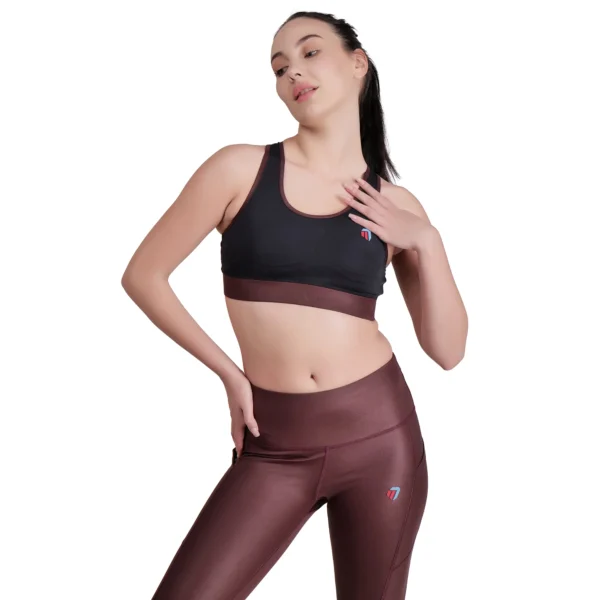 Women's Brown Yoga Cord Set – 2 Piece Workout Outfit with Zip Jacket - Image 5