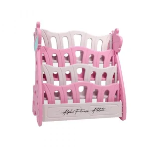Cute Pink Kids Bookshelf for 2–5 Years 4-Tier Plastic Book Rack for Toddlers – BS-001