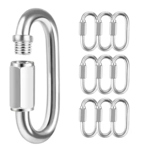 10 PCS 1.6 Inch Quick Link, Heavy Duty Chain Link, 304 Stainless Steel Screw Chain Connector, 1/8" D Shape Links Locking Carabiner, Chain Hook, 551 Lbs Capacity