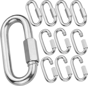 20 Pack Quick Link Chain Connector 3/16 Inch Metal Carabiner Clip Heavy Duty M5 Stainless Steel Chain Link Small Threaded Locking Carabiner 330lbs Oval Carabiner for Swing, Hammock, Backpack